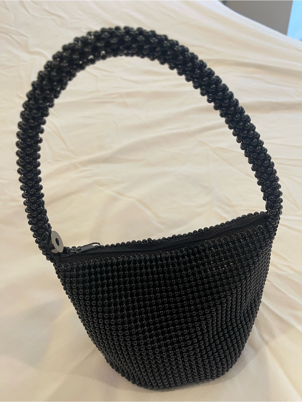 Black Beaded Top-Handle Women's Bag